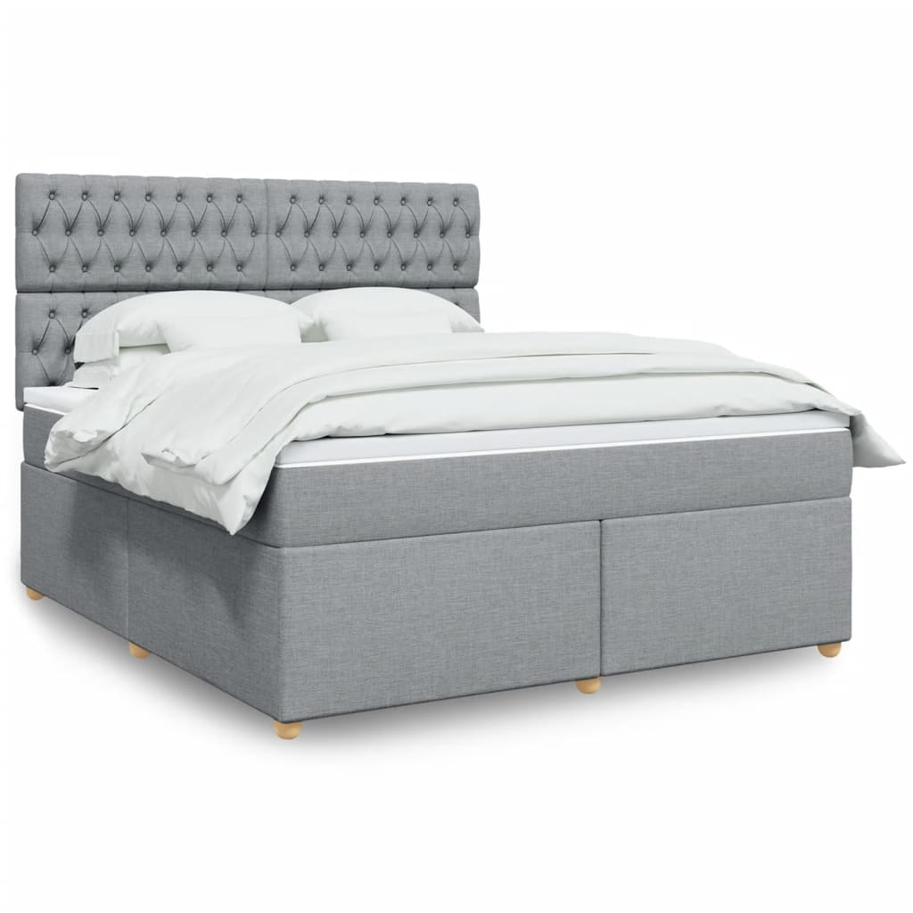 Box Spring Bed with Mattress Light Grey 180 X 200 Cm Fabric