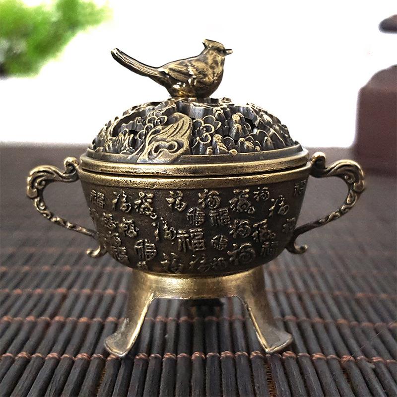 Alloy Incense Burner Hollow Out Four Legged Stick Holder Mini Sandalwood Censer Home Decoration