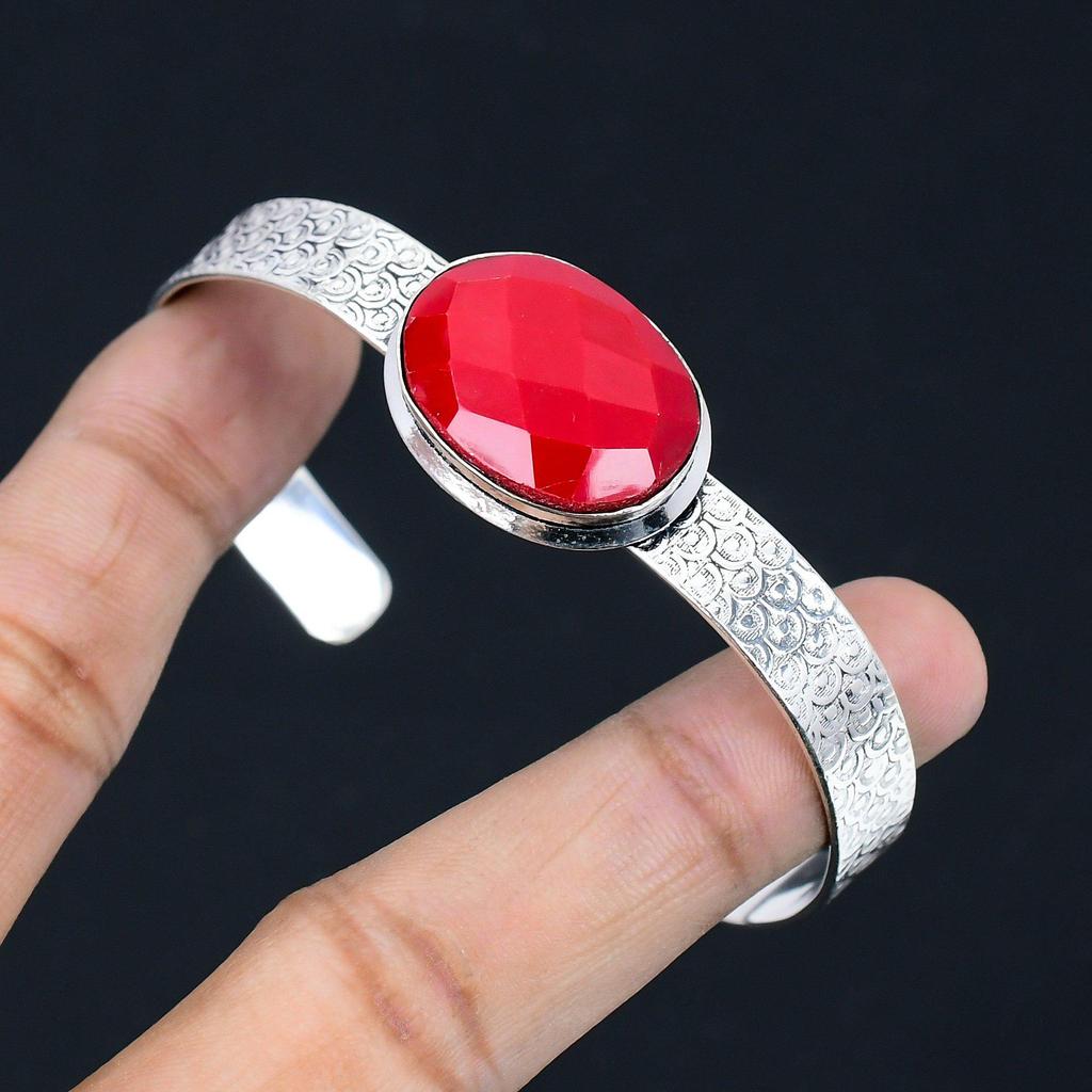 925 Silver Oval Italian Coral Gemstone Sister Anniversary Wedding Bangle Jewelry