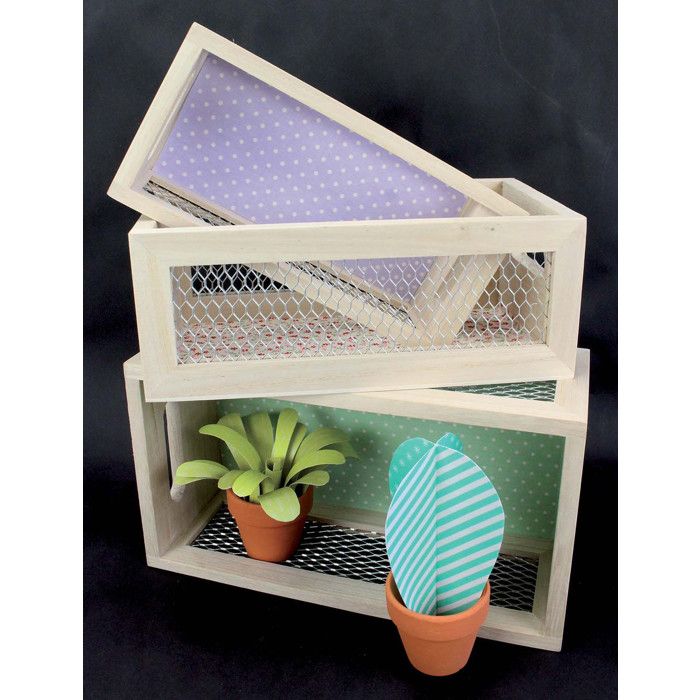 MégaCréa DIY - Caissette en bois grillagée 21,5 x 8 x 12 cm x 3 pièces