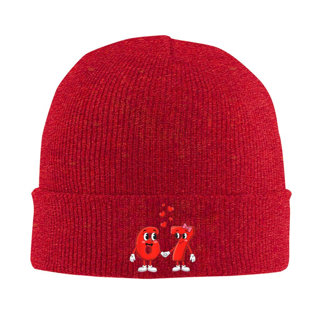 Funny 6 7 Valentines Heart Six Seven 67 Valentines Day Love Beanie Hats  Knit Hat Male Warm Soft Caps Spring Design Bonnet Hats
