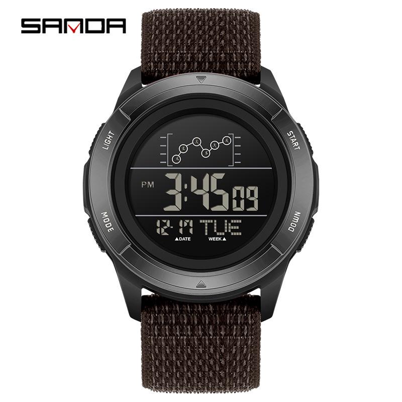 Sanda Youth Sports Waterproof Watch with Silicone & Nylon Straps, Multifunctional Timer, for Outdoor Activities
