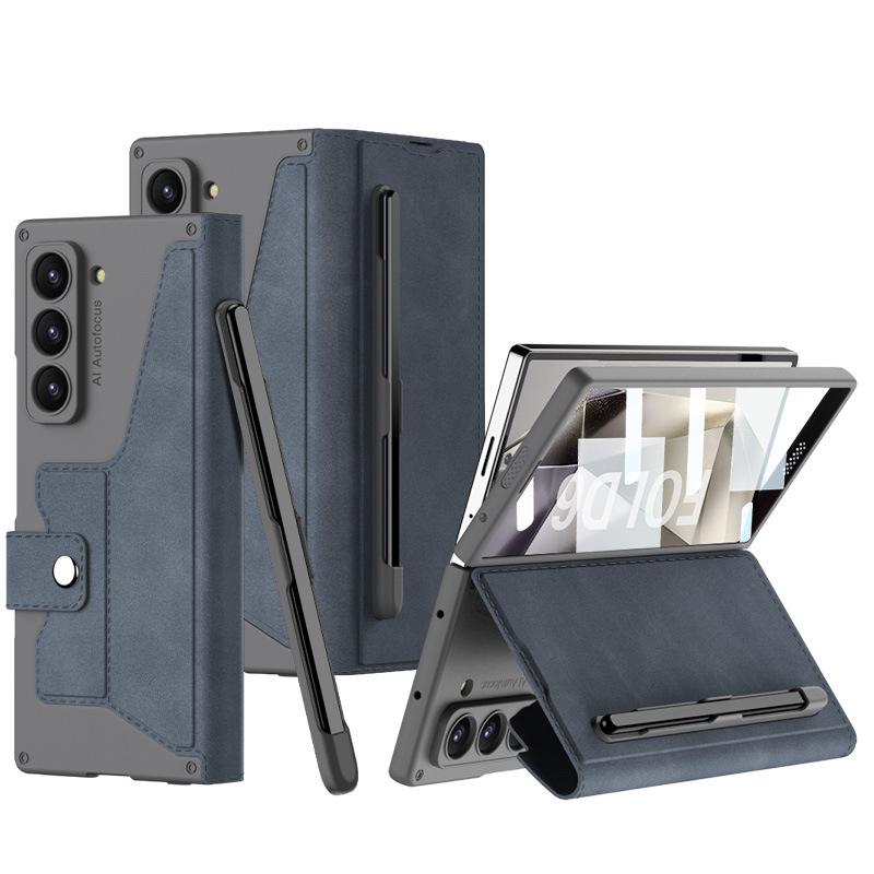 Samsung Fold6 Handyhülle Flip Lederhülle Kartenfach Stifthalter Zfold7 Hülle Folie Integrierte Sturzschutzhülle