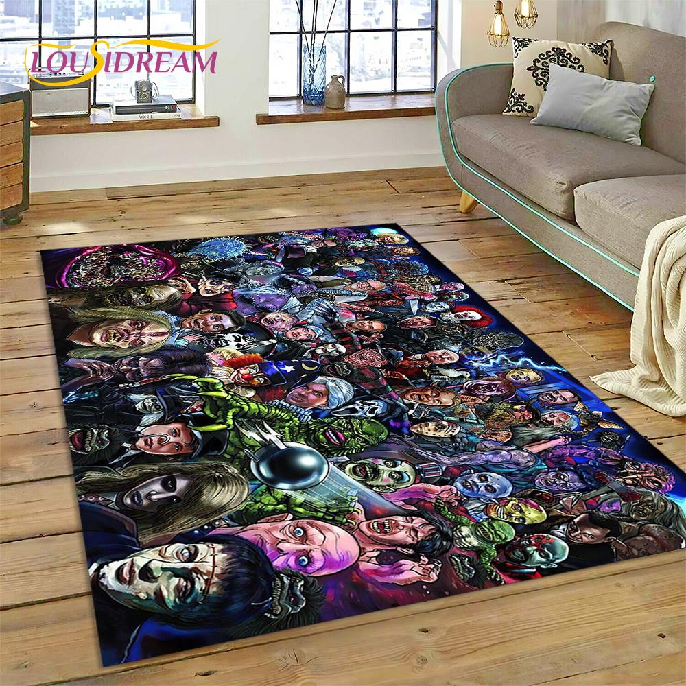 Horror Movie Character Chucky Pennywise Halloween Carpet Rug for Bedroom Living Room Home Sofa Decoration,Large Decor Floor Mat