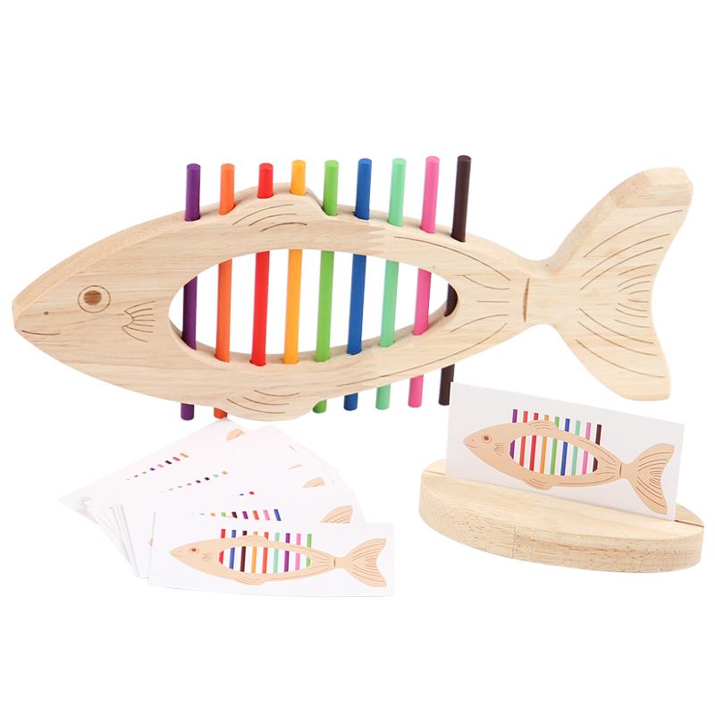 Montessori Color Matching Toy Wooden Fish Stick for Toddlers Color Sort Fine Training Game Puzzle Toy Early Education Develop