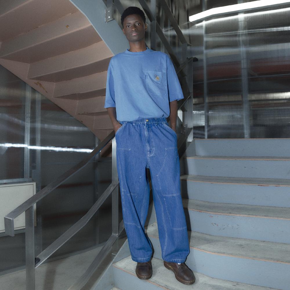 Carhartt WIP X INVINCIBLE Samarbete Fickor Borttagna Dubbla Knän Byxor Unisex Byxor Blå A242055-01-06