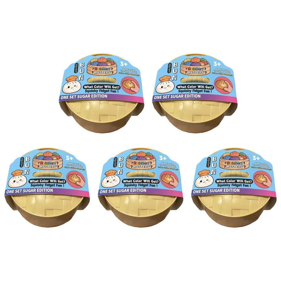 Glitter Rainbow Dumpling Squishy Toy Bead-Filled Squeeze Fidget with Steamer Case Soft Sensory Stress Relief for Relaxation