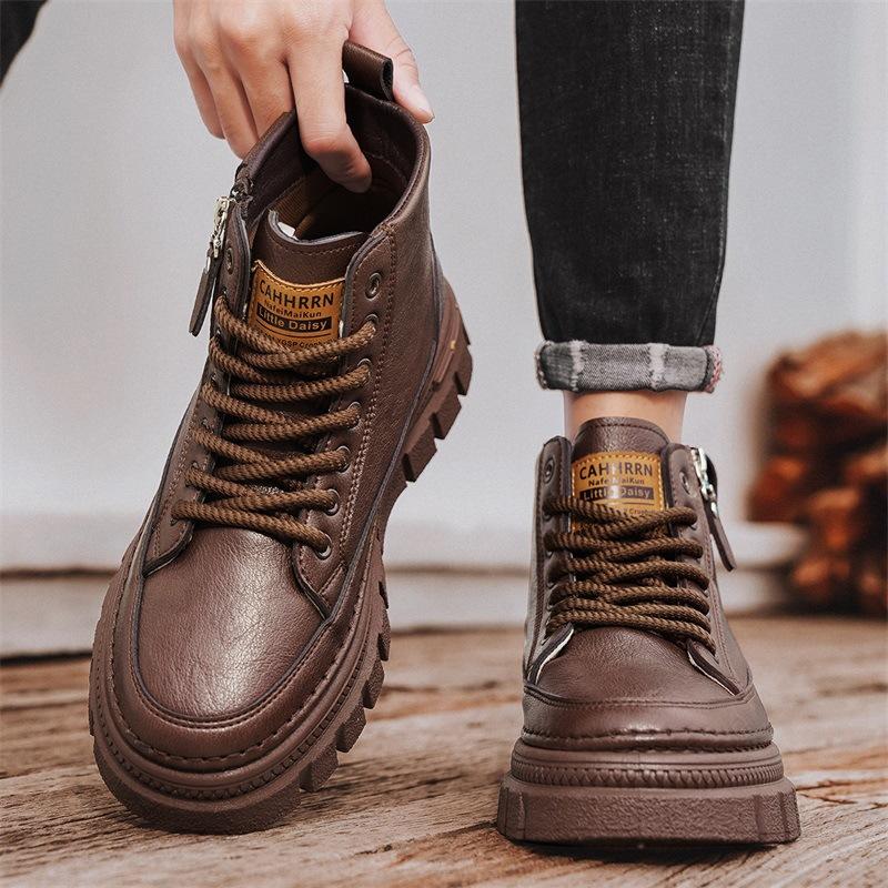 Martin Stiefel Herren Frühling Britisch Amerikanisch Retro Lokomotiv Lederstiefel Herren Freizeit Lederschuhe Erhöhend Wasserdicht Workboots