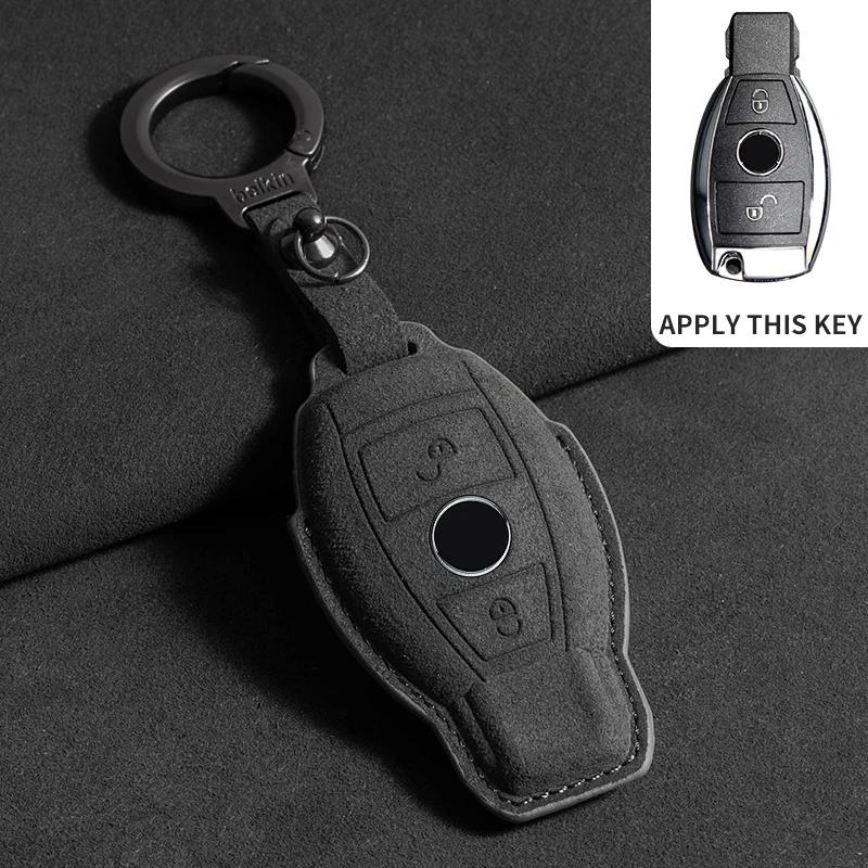 Étui Porte-Clés de Voiture en Cuir Daim pour Mercedes Benz Classe E W213 W205 E200 E260 E300 E320 AMG CLA 2018 2019 2020 Coque de Télécommande SL6