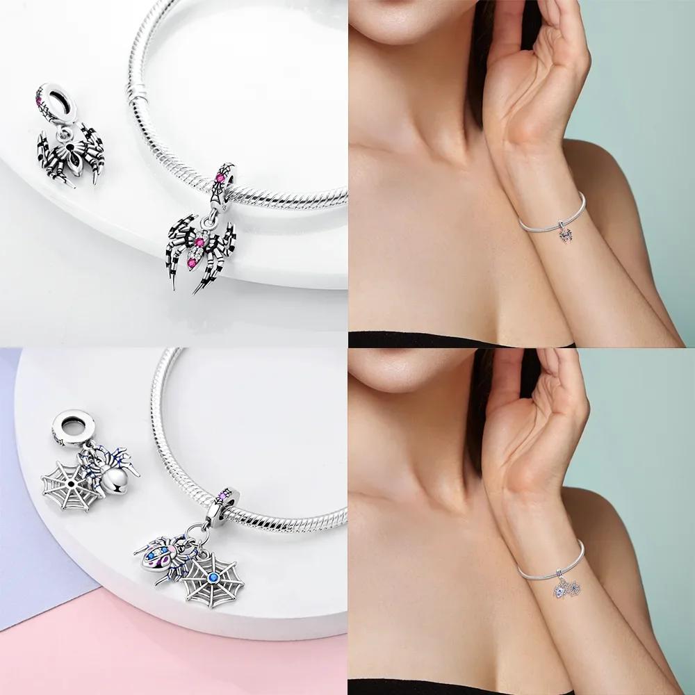 Authentic copper Black Butterfly Spider Purple Zircon Bee Flower Animal Bead Compatible With Bracelets Women Gift Diy Accessory Jewellery