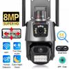 Зовнішня PTZ-камера з трьома об'єктивами, EU-штекер, WIFI, 8MP 4K HD, 8-кратний гібридний зум, подвійний екран, Wifi IP-камера, поліцейський світловий сигнал, сигналізація, CCTV-спостереження, ICSee