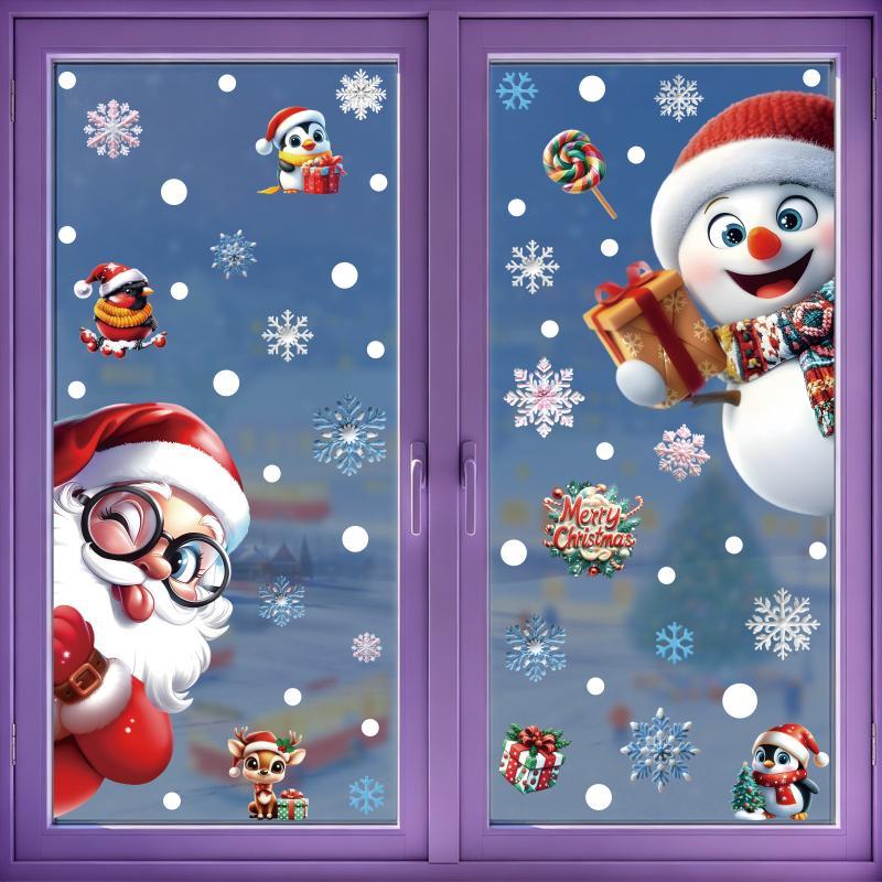 Christmas Electrostatic Window Stickers 3D Santa Claus Snowflake Design for Holiday Home Office Window Decoration