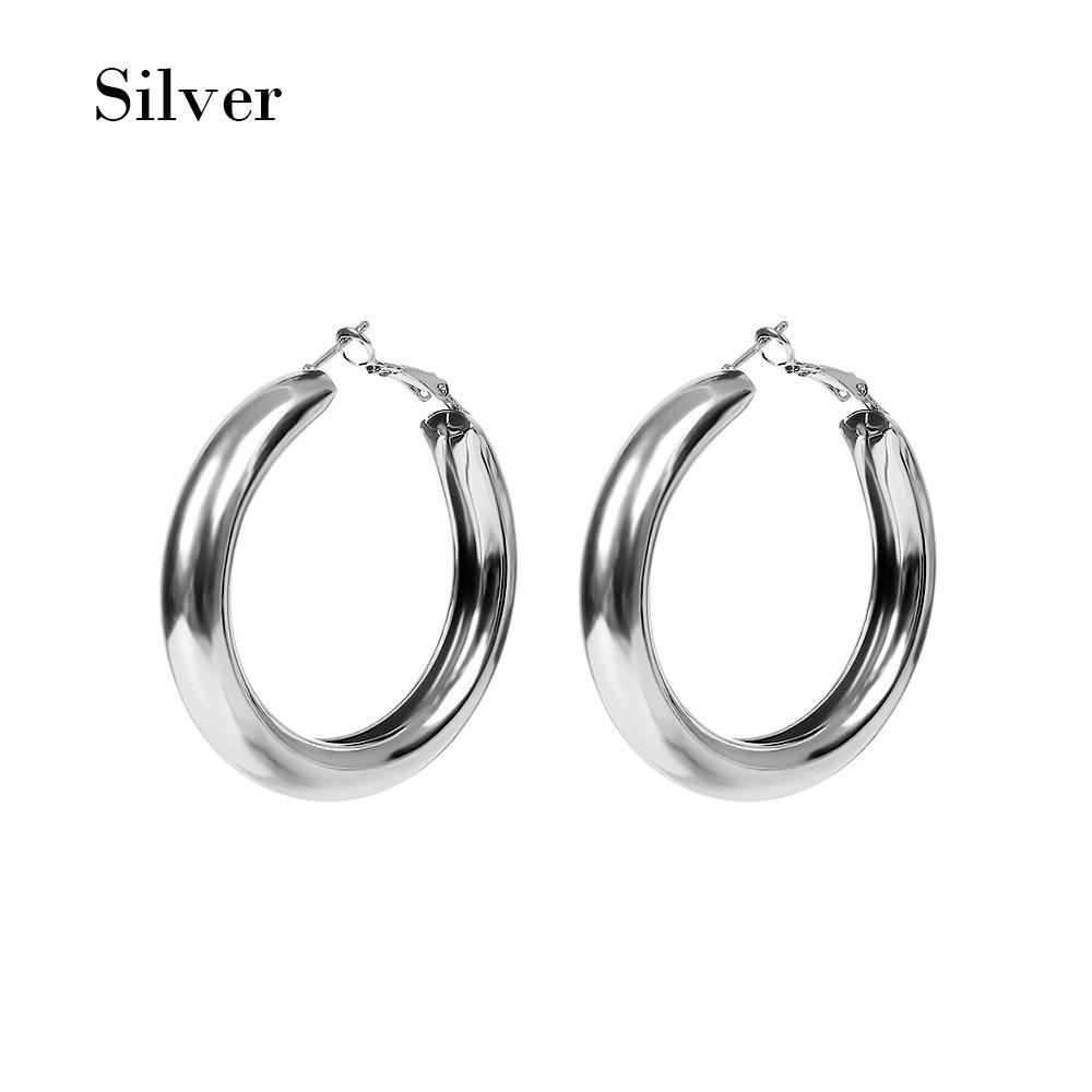 Fashion 50mm Minimalist Round Circle Big Gold Alloy Thick Tube Hoop Earrings