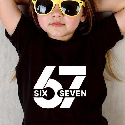 67 Six Seven Printed Children's Cotton T-Shirt - 230g, Round Neck, Short Sleeve