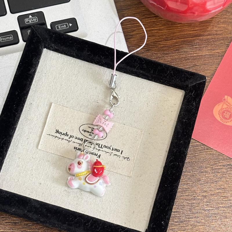 1/5Pcs Cute Cartoon Pony Keychain Creative Horse Beaded Mobile Phone Strap Pendant Backpack Hanging Decorations Accessories Gift