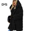 Damen Winterjacke Übergröße Kunstpelz Lockere Oberbekleidung mit Kapuze Mittellanger mehrlagiger Thermo-Plüschmantel für die tägliche Arbeit im Freien