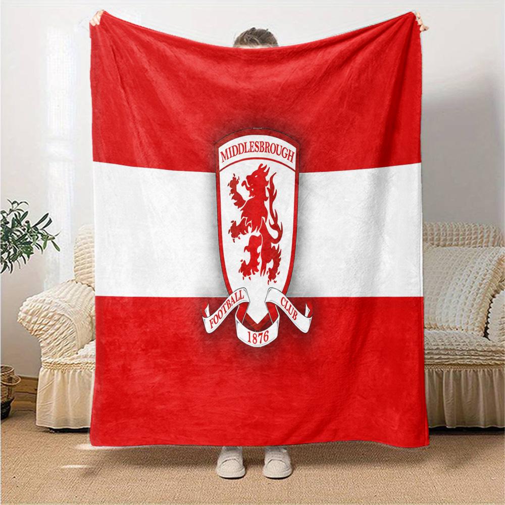 Middlesbrough Football Club Logo Flanellen Deken, Zacht Polyester, Modern Ontwerp, Voor Alle Seizoenen voor Kamperen, Reizen, Cadeaus voor Feestdagen of Verjaardagen