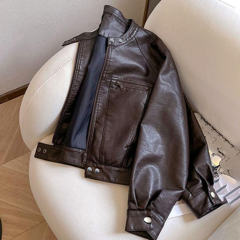 Spring and Autumn Locomotive Clothing Short PU Leather Jacket Women's Small Design Stand-Up Collar Jacket Tide