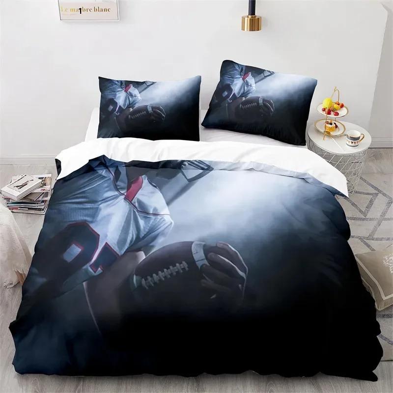 Set Copripiumino Sportivo Set Biancheria da Letto Giocatore di Football Americano per Ragazzi Ragazze Bambini Copripiumino Sportivo con Federe