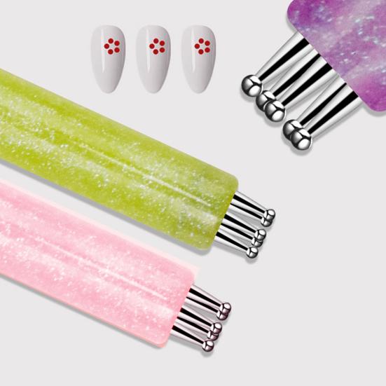 1/4Pcs Flower Nail Dotting Pen 5-Petal Flower Nail Design Ballpoint Pen with Stainless Steel Ball DIY Home Salon Manicure Art Tools