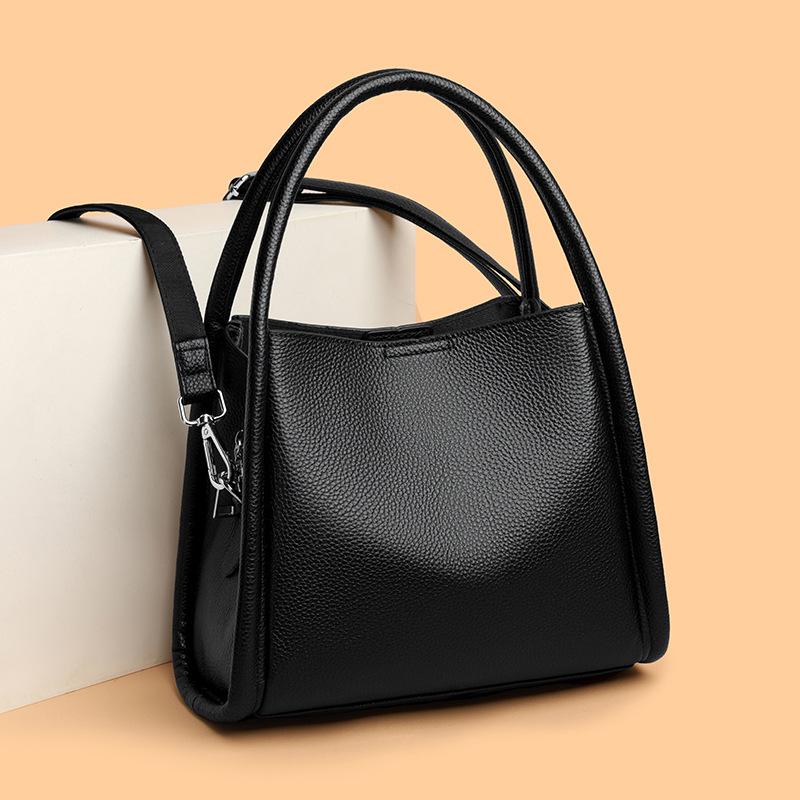Luxe Dames Tote Bag van Echt Leer - Grote Capaciteit, Effen Kleur, Enkele Schouder of Crossbody Emmer Tas