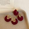 Light Luxury Retro Irregular Red Flocking Stud Earrings Female Niche Personality Fashion Temperament Versatile Earrings