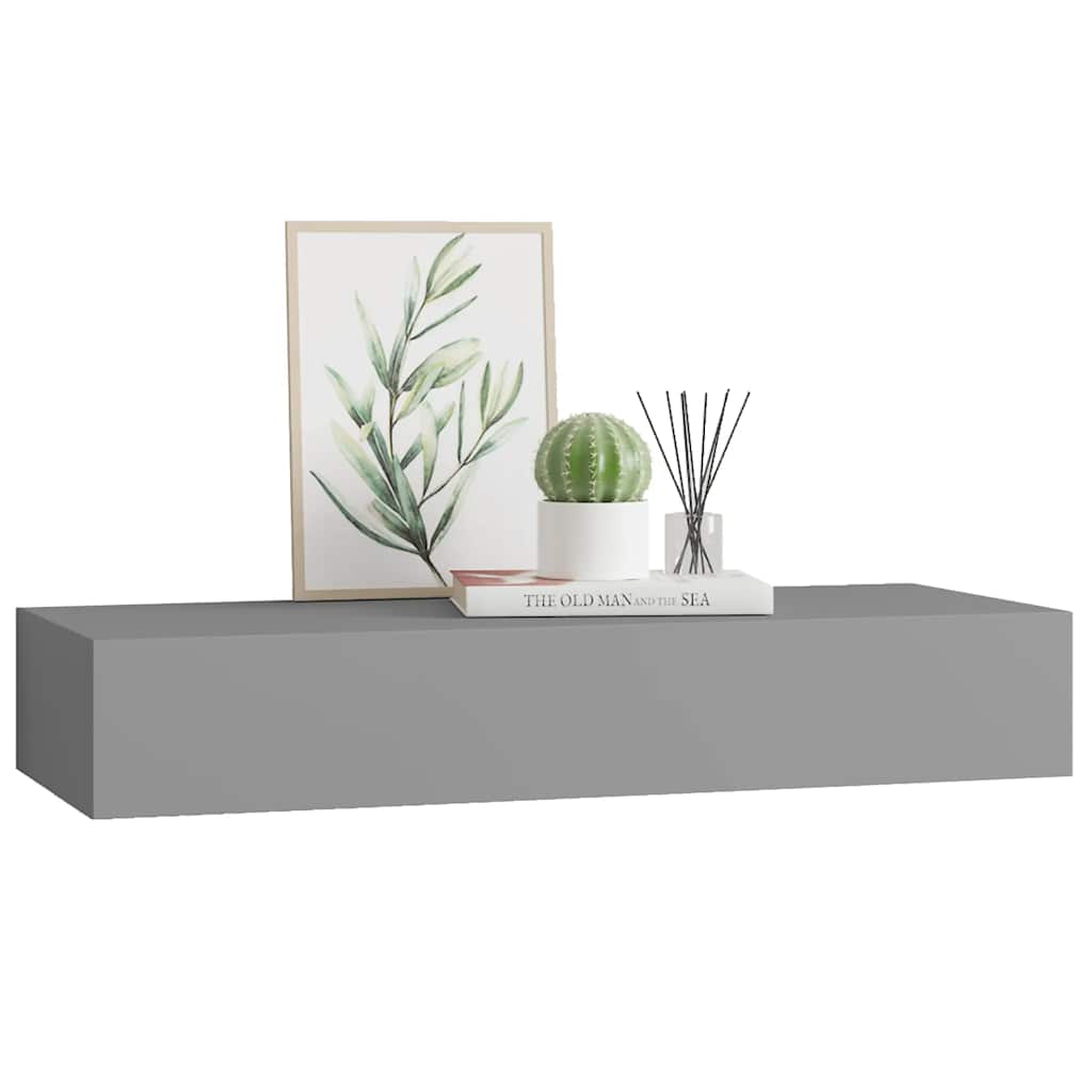 Vidaxl Wall Shelf With Drawer, Grey, 60 X 23.5 X 10 Cm, Mdf