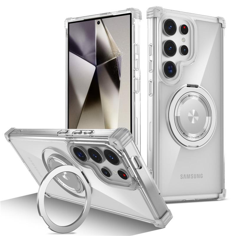 Magnetic Phone Case for Wireless Charging of Samsung S25 Ultra and Golden Shield Rotating Ring Case for Samsung S23