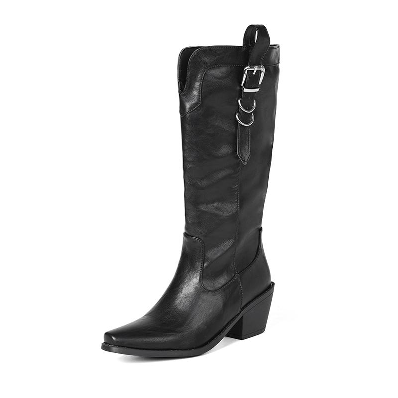 Pointed Toe Western Cowgirl Chelsea Ankle Boots Shoes Women Cossacks Cowboy Boats Wedges Femal Botas Mujer Size35-46 Black Brown