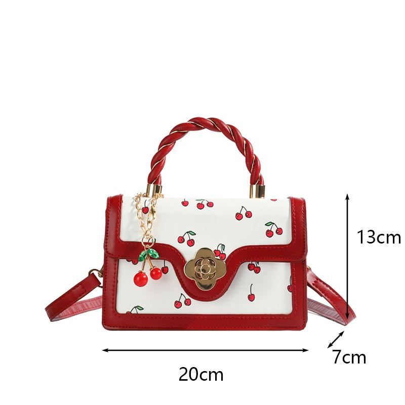 Women Cherry Square Bag PU Leather Sweet Cherry Crossbody Bag Adjustable Strap Sling Ladies Outdoor Small Handbags