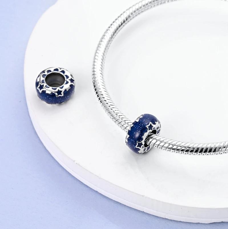 Charms Copper Plated Blue Starry Night Luminous Star Beads Fit Original Bracelet Beads Women Jewellery Making Diy
