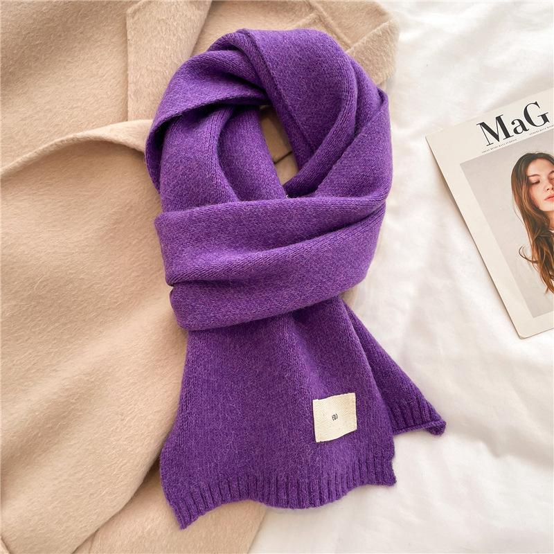Knitted Scarf Solid Color Versatile Autumn and Winter Warm Scarf Long Student Scarf Candy Color Bright Basic Korean Version