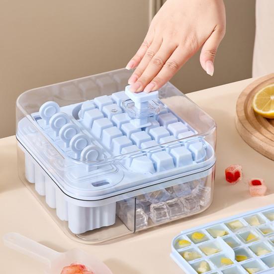 2-in-1 Ice Cube Easy Push Mold for Tray with Lid Release Ice DIY