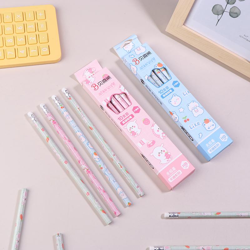 10Pcs/Box Wooden Pencils Cute Cartoon Hb Pencil Sketch Drawing Stationery Student School Office Supplies