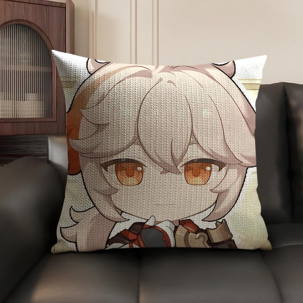 Kaedehara Cute Genshin Impact Cushion Cover Natural Linen Organic Fabric Double-Sided Printing Sofa Home Decor Gift Pillow Case