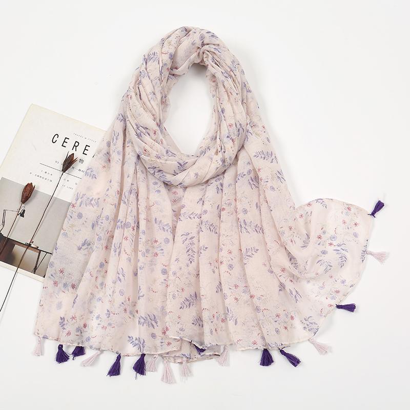 Bufandas Chalinas Nuevas Estampadas de Lino Suave Algodón Hijabs Musulmanes para Mujer Foulard Premium Femme Largos Frescos Florales Bufandas con Borlas Echarpe