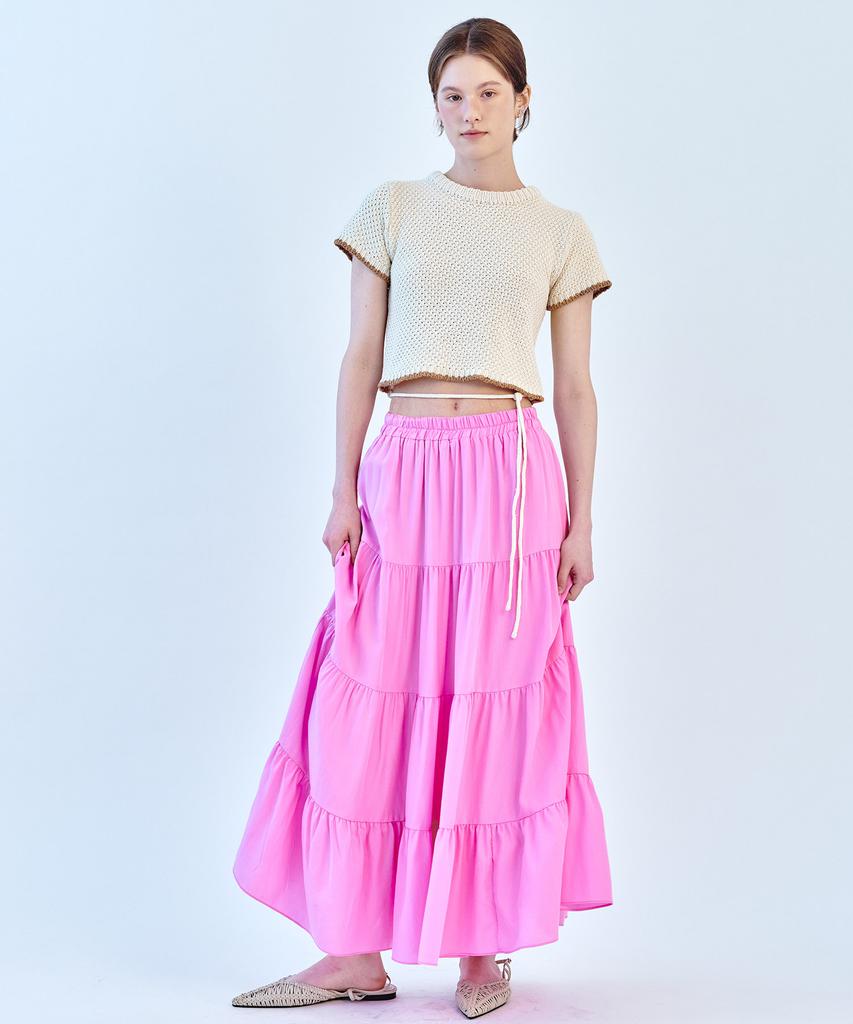 Soire Tiered Long Skirt - Pink