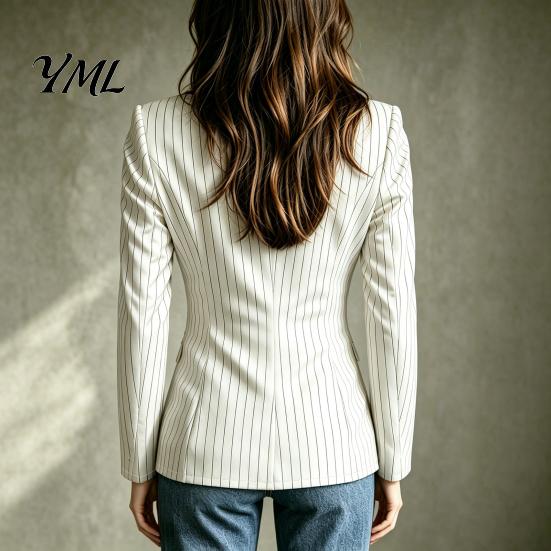 Women Striped Blazer Stand Collar Blazer, Slim Fit Single-Breasted Blouse Top, Office Business Casual Jacket Outerwear Slimming Waist Coat