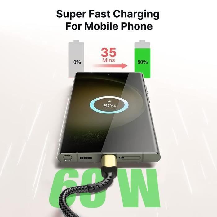 Câble USB-C - E.F.CONNECTION - 1M - Nylon Tressé - Charge Rapide 60W - Compatible Samsung Xiaomi OPPO