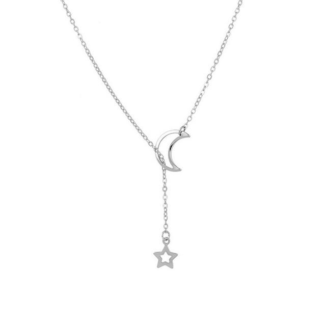 New Simple Moon Star Pendant Choker Necklace Simple Gold Alloy Charm Chain Collares Necklace For Women Party Jewelry
