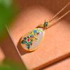 Original Design Natural Hetian Jade Enamel Porcelain Flower Water Drop Pendant Necklace Creative Palace Style Ladies Jewelry