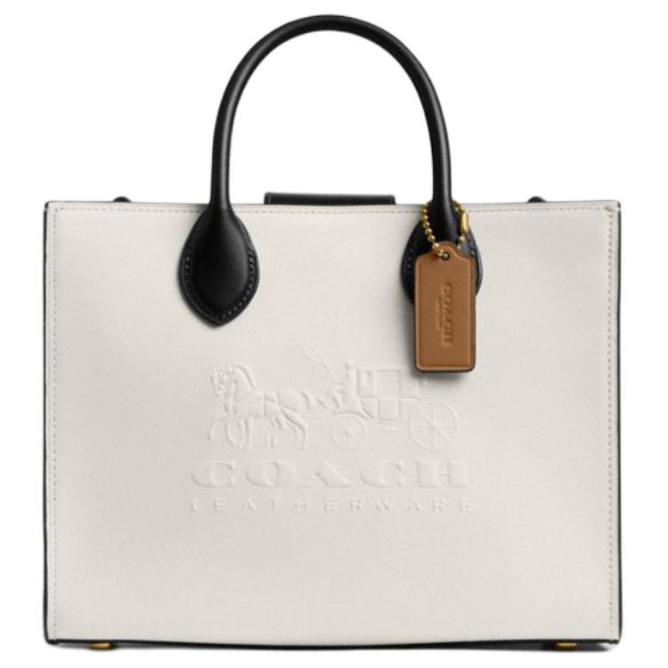 Coach Ace 26 Color Block Detachable Shoulder Strap Leather Tote Bag Women Tote White Black CAM39-B4CAH