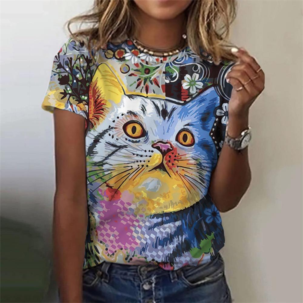 3D Printed Cute Cat T-Shirt For Women Cool Animal Graphic T Shirts Summer New Harajuku Loose Tees Short Sleeves Round Neck Tops