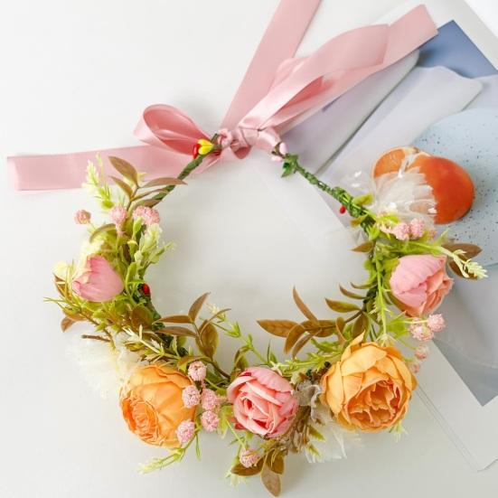 Bridal Headband Artificial Flower Decor Ribbon Lace-up Garland Wedding Ceremony Headband Weddings Travel Fairy Hair Garland Hair Accessories