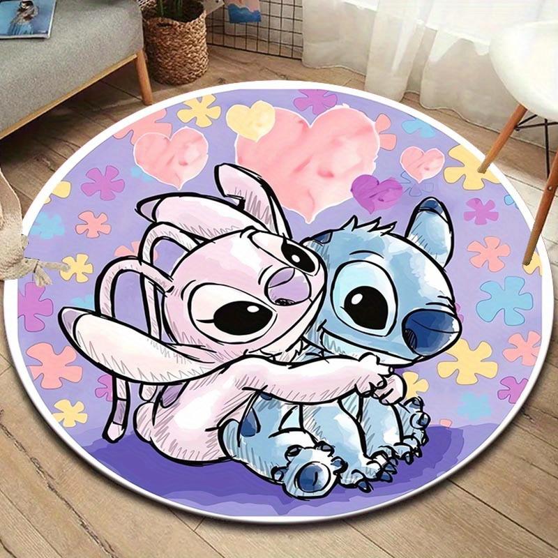 1pc Love Stitch Round Area Rug - Non-Slip, Machine Washable Polyester Carpet for Living Room & Bedroom Decor
