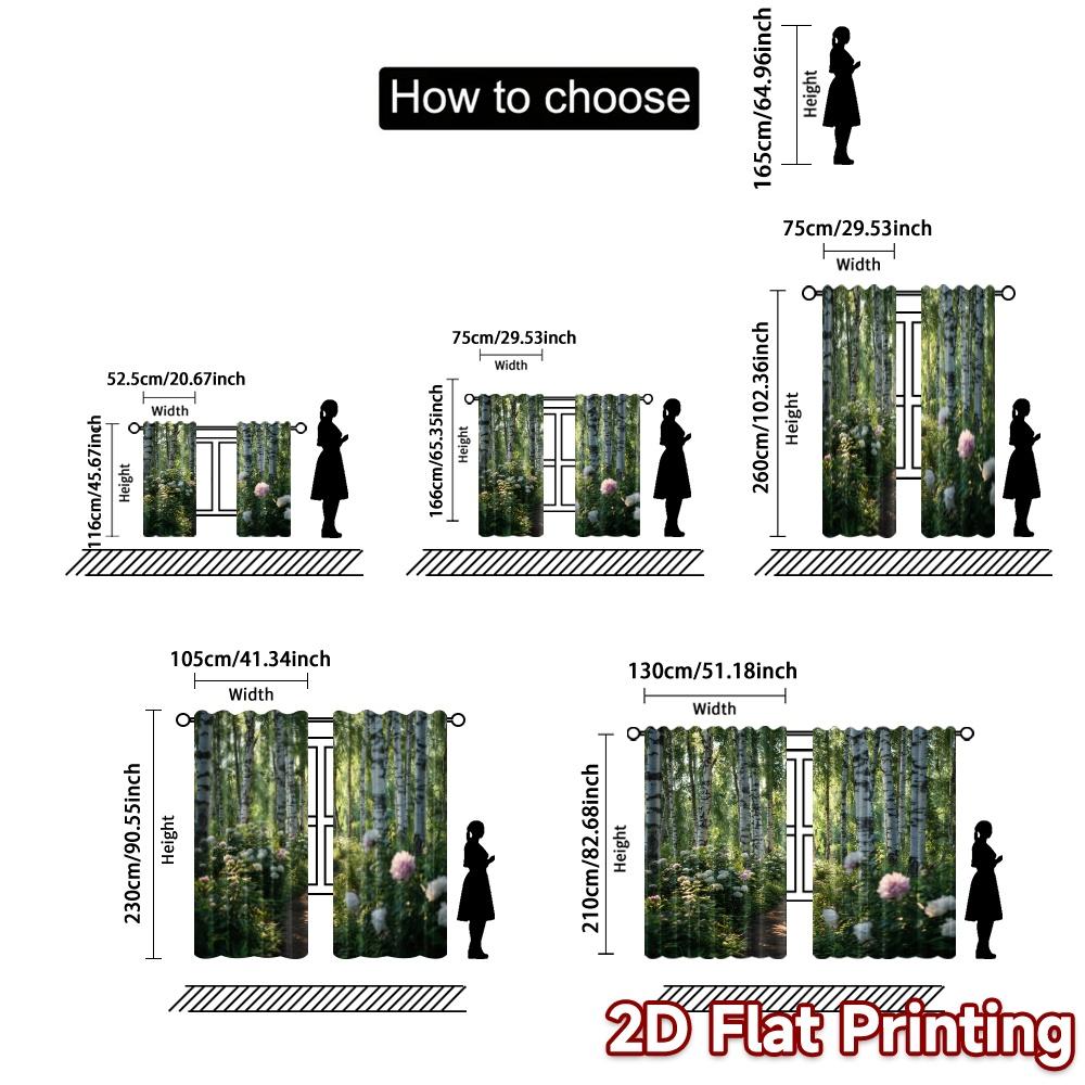 2pcs, 2D FLAT PRINTING Curtains (Without Rod) Birch Pathway Minimalist Modern Curtains Polyester Curtains Home Decor Use for