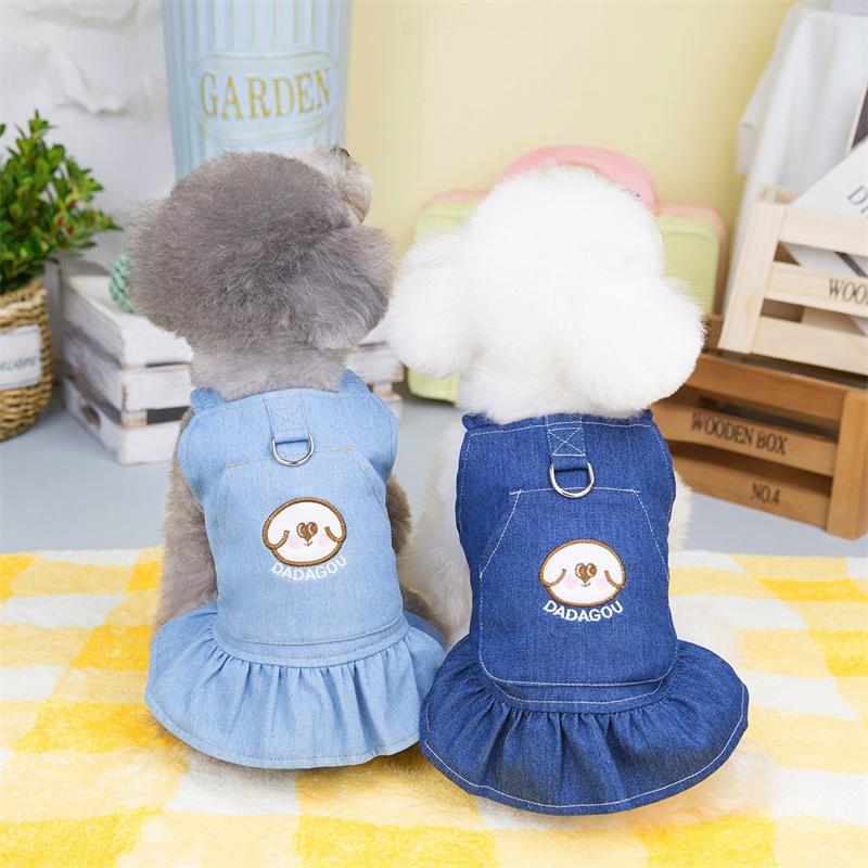 Classic Puppy Dog Denim Skirt Clothes with Buckle Spring Autumn Pet Jean Dress for Small Dogs Yorkshire Dresses Mascotas Suit