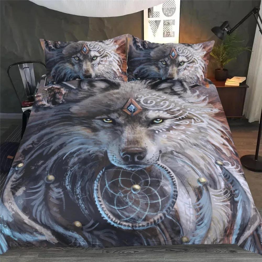 Digital Wolf Duvet/Quilt Cover Set Single Double Large King Size 3D Digital Printed Bed Three-piece Set