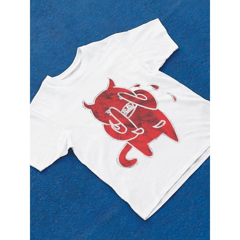 European Sizes Men'S Loose Graphic T-Shirt - Bold Red Devil And Flame Print Street Style Short-Sleeve Crew Neck Casual Shirt