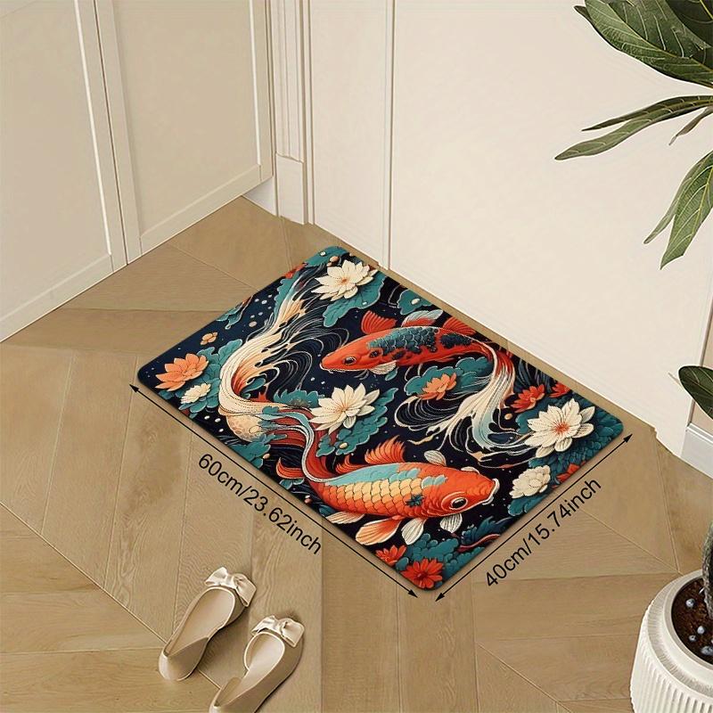 Vibrant Koi Fish Print Non-Slip Washable Indoor Outdoor Floor Rug Doormat for Entryway Bathroom Kitchen Home Decor Gift